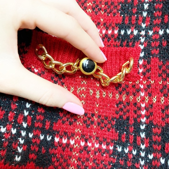 Vintage Laura Scott Red & Gold Plaid Cardigan Women’s Size Large - Picture 2 of 8